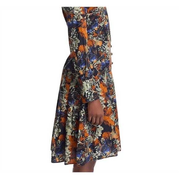 NEW DEREK LAM 10 CROSBY laney long sleeve pleated dress in copper multi - Picture 3 of 5